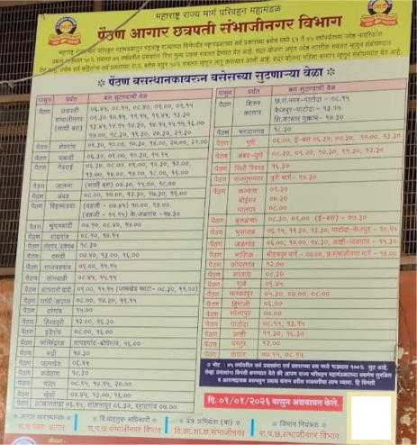 paithan bus stand time table board